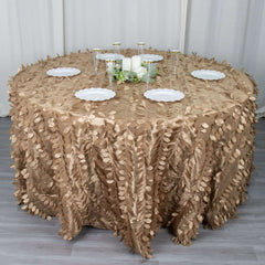 Taffeta 120" Round Tablecloth Taupe Leaf | 3D Leaf Petal Design Seamless Table Cover