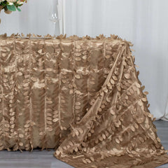 Taffeta 90"x132" Rectangle Tablecloth Taupe | 3D Leaf Petal Design Seamless Table Cover