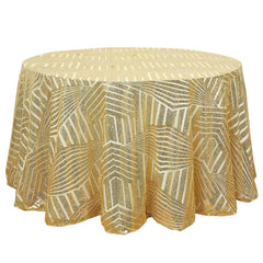 Sequin 120" Round Tablecloth Gold - Seamless Diamond Glitz Design for Glamorous Gatherings
