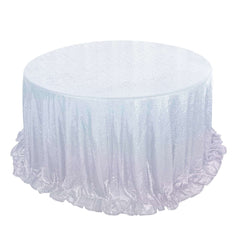Sequin 132" Round Tablecloth Iridescent Blue - Seamless Dazzling Table Cover