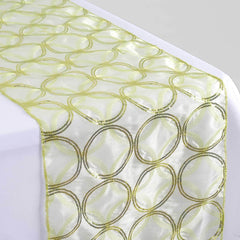 Sequin 14"x108" Table Runner Tea Green Circle Designs - Shimmering Tabletop Decor