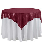 Sequin 60"x60" Table Overlay Square Tablecloth Burgundy - Luxe Wedding Table Topper