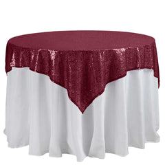 Sequin 60"x60" Table Overlay Square Tablecloth Burgundy - Luxe Wedding Table Topper