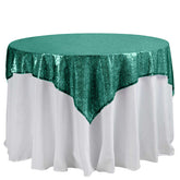 Sequin 60"x60" Table Overlay Square Tablecloth Hunter Emerald Green - Luxe Wedding Table Topper