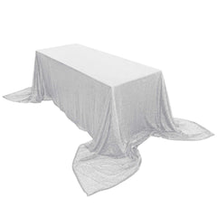 Sequin 90"x156" Rectangle Tablecloth Silver - Seamless Twinkling Table Cover