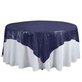 Sequin 90"x90" Table Overlay Square Tablecloth Navy Blue - Sparkly Table Cover