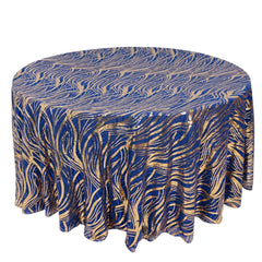 Sequin Mesh 120" Round Tablecloth Royal Blue/Gold - Seamless Wave Embroidered Table Cover