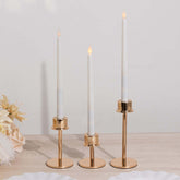 Set of 3 Metal Taper Candlestick Holders Gold with Round Base - Hurricane Candle Stands 3.5", 5.5", 8"