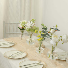 Set of 4 Glass Flower Vases Nordic Style with Petals Texture Clear - Transparent Bud Planters for Wedding Table Decor 7", 9"