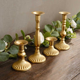 Set of 4 Taper Candle Holders Gold Baroque Metal Vintage Design - Wedding Centerpieces Decorative Stands 3", 5", 8", 9"