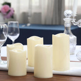 Set of 5 LED Flickering Pillar Candles Color Changing Ivory with Remote - Battery Operated 4", 5", 6"