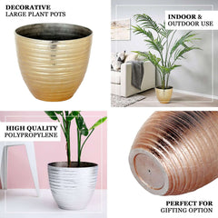 12" Metallic Gold Textured Finish Large Indoor Flower Plant Pot, Decorative Indoor Outdoor Planter