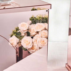 Set of 5 Rose Gold Mirror Finish Acrylic Display Boxes, Pedestal Risers with Interchangeable Lid and Base - 12",16",24",32",40"