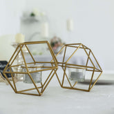 Set of Metal Candle Holders Linked Geometric Design Gold - Modern Table Decor with Votive Glass for Gatherings 11"