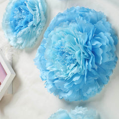 Set of 6 Aqua Blue Giant Carnation 3D Paper Flowers Wall Decor - 12",16",20"