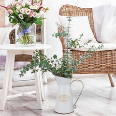 Metal Garden Water Pitcher Rustic Milk Jug Design - Shabby Chic Decorative Flower Vase 9"