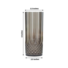 6-Pack Plastic Cocktail Tumblers Black Transparent Crystal Cut Style - Shatterproof Highball Glasses 14oz