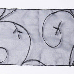 5 Pack Organza Chair Sashes with Satin Leaf Embroidery Black - Reusable Sheer Design for Classy Weddings & Events 7"x108"