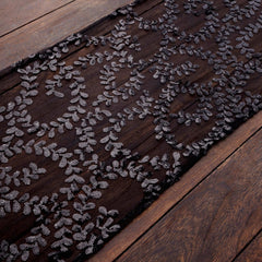 Mesh 12"x108" Table Runner Black - Leaf Vine Embroidery