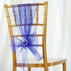 5 Pack Organza Chair Sashes Royal Blue - Reusable Sheer Chair Bows 6"x108"