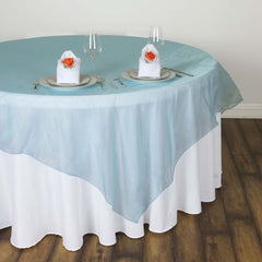 Organza 60"x60" Square Table Overlay Turquoise - Sheer Finish Table Topper