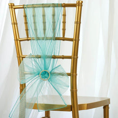 5 Pack Organza Chair Sashes Turquoise - Reusable Sheer Chair Bows 6"x108"