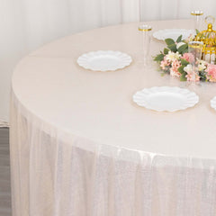 Sequin Dots Polyester Round 120" Tablecloth Beige - Wrinkle Free & Sparkling Table Cover