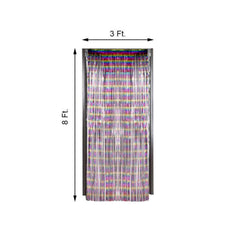 8ft Fiesta Rainbow Metallic Tinsel Foil Fringe Doorway Curtain Party Backdrop