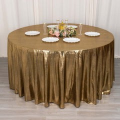 Sequin Dots Polyester Round 120" Tablecloth Antique Gold - Wrinkle Free & Sparkling Table Cover