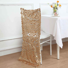 Sequin Chair Slipcover Big Payette Design for Chiavari Chairs Matte Champagne - Glittering Chair Back Cover