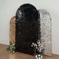 7ft Sparkly Black Double Sided Big Payette Sequin Chiara Backdrop Stand Cover For Fitted Round Top Wedding Arch