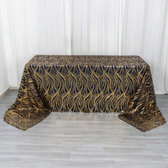 Mesh 90"x156" Rectangle Tablecloth Black/Gold - Wave Sequin Embroidered Table Cover