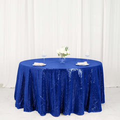 Sequin 120" Round Tablecloth Royal Blue - Seamless Glittering Table Cover