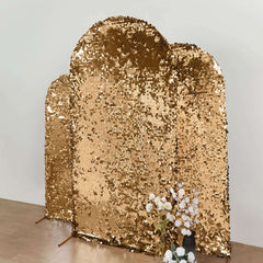7ft Sparkly Gold Double Sided Big Payette Sequin Chiara Backdrop Stand Cover For Fitted Round Top Wedding Arch