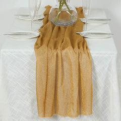 Glitter Gauze 27"x120" Table Runner Gold - Sparkling Reusable Wrinkle-Free Sheer Table Linen for Events