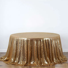 Sequin 132" Round Tablecloth Gold - Seamless Dazzling Design for Refined Events