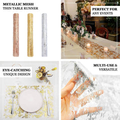 Mesh Polyester 108" Table Runner Roll Metallic Gold Distressed Foil Printing Design - Disposable Stylish Party Table Decor