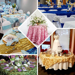 Satin 72"x72" Table Overlay Square Tablecloth Red - 3D Rosette Table Cover