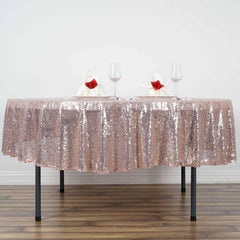 Sequin 90" Round Tablecloth Rose Gold - Glittering Finish Table Cover