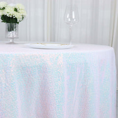 Sequin 120" Round Tablecloth Iridescent Blue - Seamless Glittering Table Cover