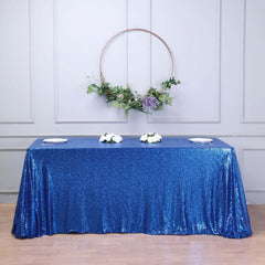 Sequin 90"x156" Rectangle Tablecloth Royal Blue - Seamless Twinkling Table Cover