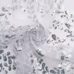 Sequin Tulle 20"x20" Napkin Silver - Embroidered Leaf Vine Dinner Napkins