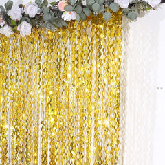 Metallic Gold Wavy Foil Fringe Party Backdrop, Curly Tinsel Streamer Photo Booth Curtain - 3ftx6ft