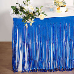 Metallic Foil Fringe Table Skirt Royal Blue with Self Adhesive Backing - Durable Tinsel Skirt for Parties 30"x9ft