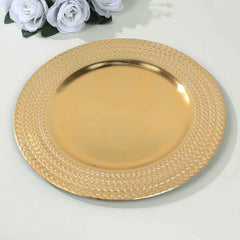 6-Pack Acrylic Round Charger Plates 13" in Gold with Wheat Pattern Rim, Stylish Dinner Party Charger Tableware