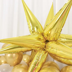 36 Pack Metallic Gold DIY Mylar Foil Starburst Cone Balloons, 3D Explosion Star Party Balloons Kit - Customizable