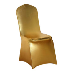 Shiny Metallic Gold Spandex Banquet Chair Cover, Glittering Premium Fitted Chair Cover