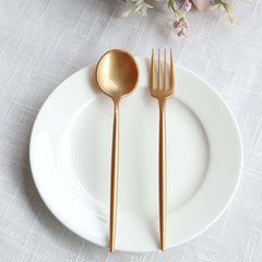 50-Pack Plastic Dessert Forks and Spoons with Gold Shiny Finish - Heavy Duty Disposable Silverware