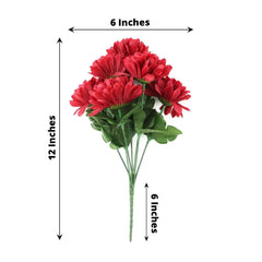 12 Bushes Burgundy Artificial Silk Chrysanthemum Flower Bouquets