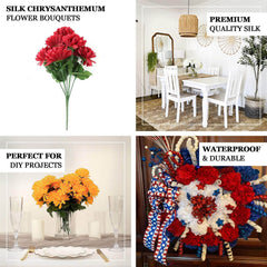 12 Bushes Orange Artificial Silk Chrysanthemum Flower Bouquets
